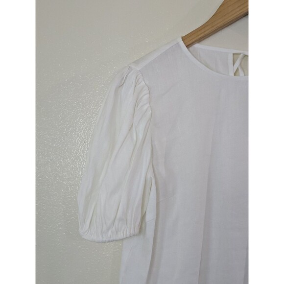 Antonio Melani White Woven Allison Blouse Womens Size Small Puff Sleeve Linen - Picture 3 of 9